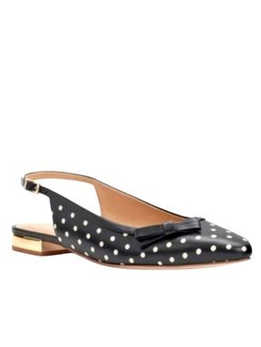 NEW! TALBOTS Leather Edison Polka Dot Bow Slingback Flat Shoes 6.5.